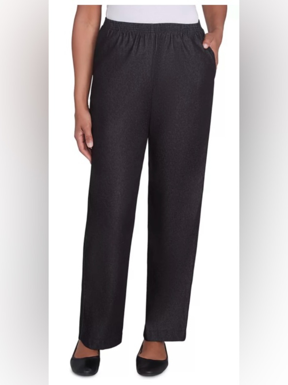 🌸NEW Alfred Dunner Women’s Pants Black 10 Petite Pull Ons Pockets Straight Leg